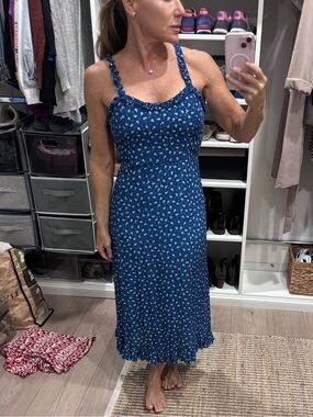 Faithfull the Brand Blue Floral Ruffle Midi Dress XS